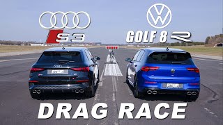 VW Golf 8R vs Audi S3  DRAG RACE  Daniel Abt [upl. by Keemahs]