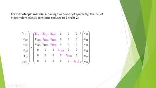 Independent elastic constants Anisotropic Orthotropic transversely isotropic Isotropic [upl. by Ysac]